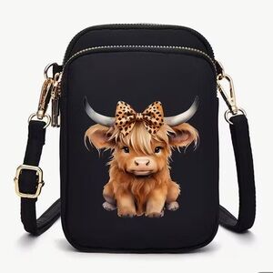 NEW Crossbody Nylon Phone Bag with Cute Highland Cow Bow
